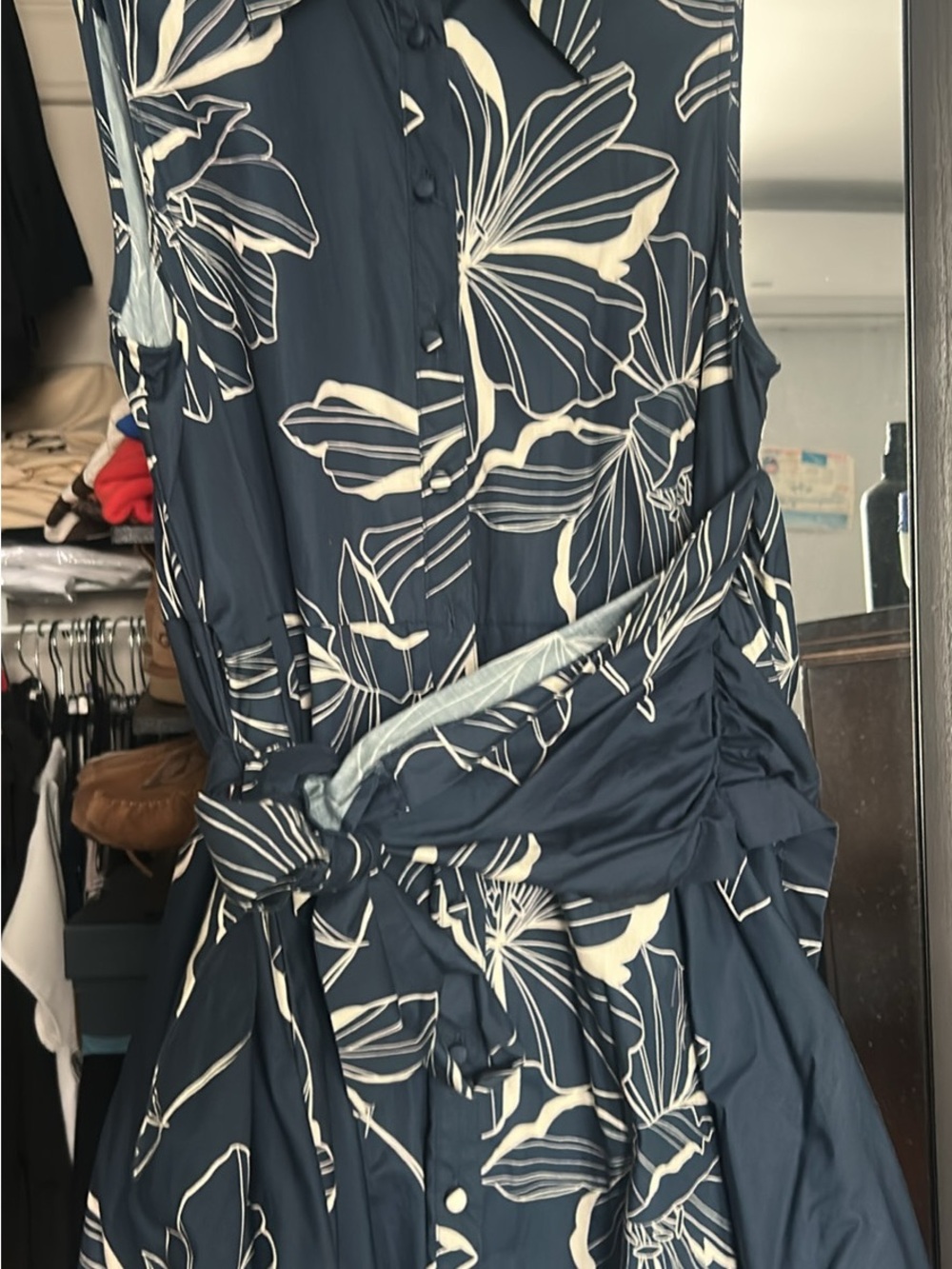Aritzia Navy Midi Dress with Cream Floral Print